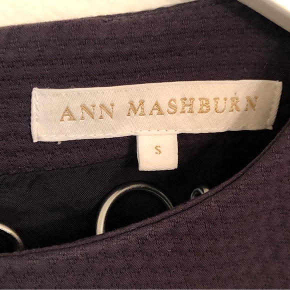 Anne Mashburn Navy Textured Cotton Dress S Peplum Sleeves - Picture 3 of 11